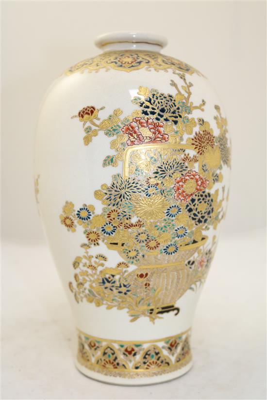 A Japanese Satsuma pottery Gosu Blue baluster vase, late 19th century, 25cm